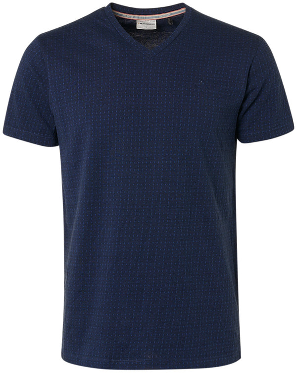 Indigo Jacquard V-Neck T-Shirt